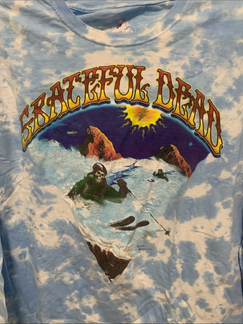 Teton Gravity Research Grateful Dead Blue White Tie-Dye Long Sleeve Tee Shirt - Picture 2 of 6